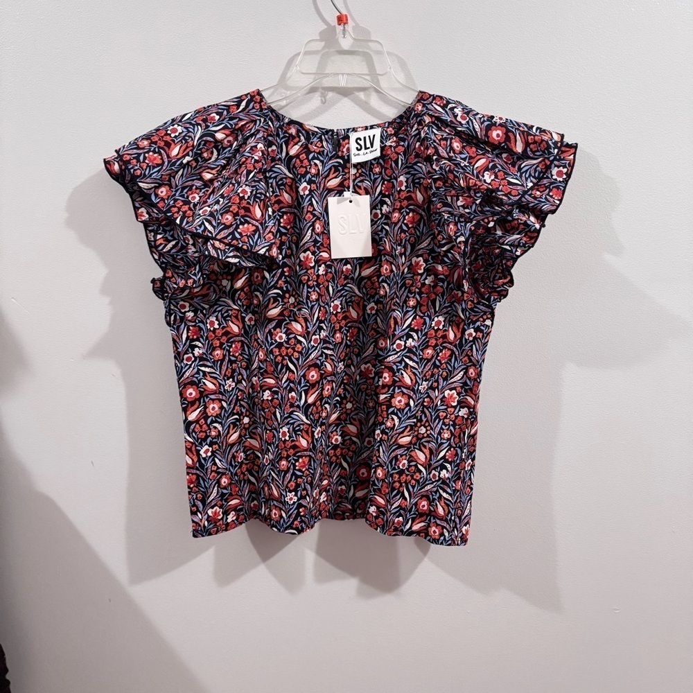 NWT Sur La Vague Floral Ruffle Short Sleeve Top Size Small/Medium - Picture 3 of 7
